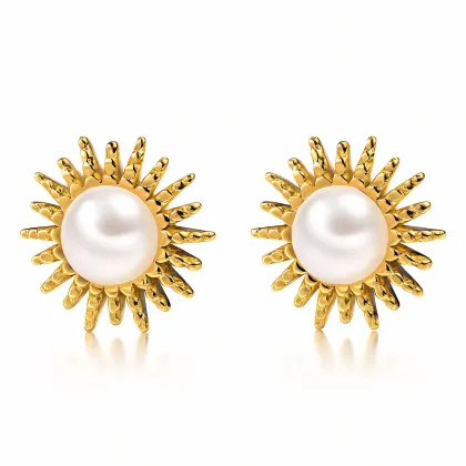 Pendientes sin níquel acero quirúrgico mini sol con perla 1,2cm