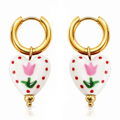 Pendientes *sin níquel acero quirúrgico tulipan rosa 2,1x1,5cm