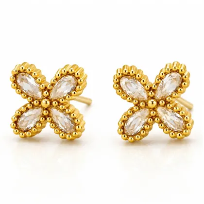 Pendientes *sin níquel acero quirúrgico 4 pétalos circonita 0,9cm