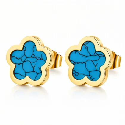 Pendientes *sin níquel acero quirúrgico flor turquesa 1,2x1,2cm